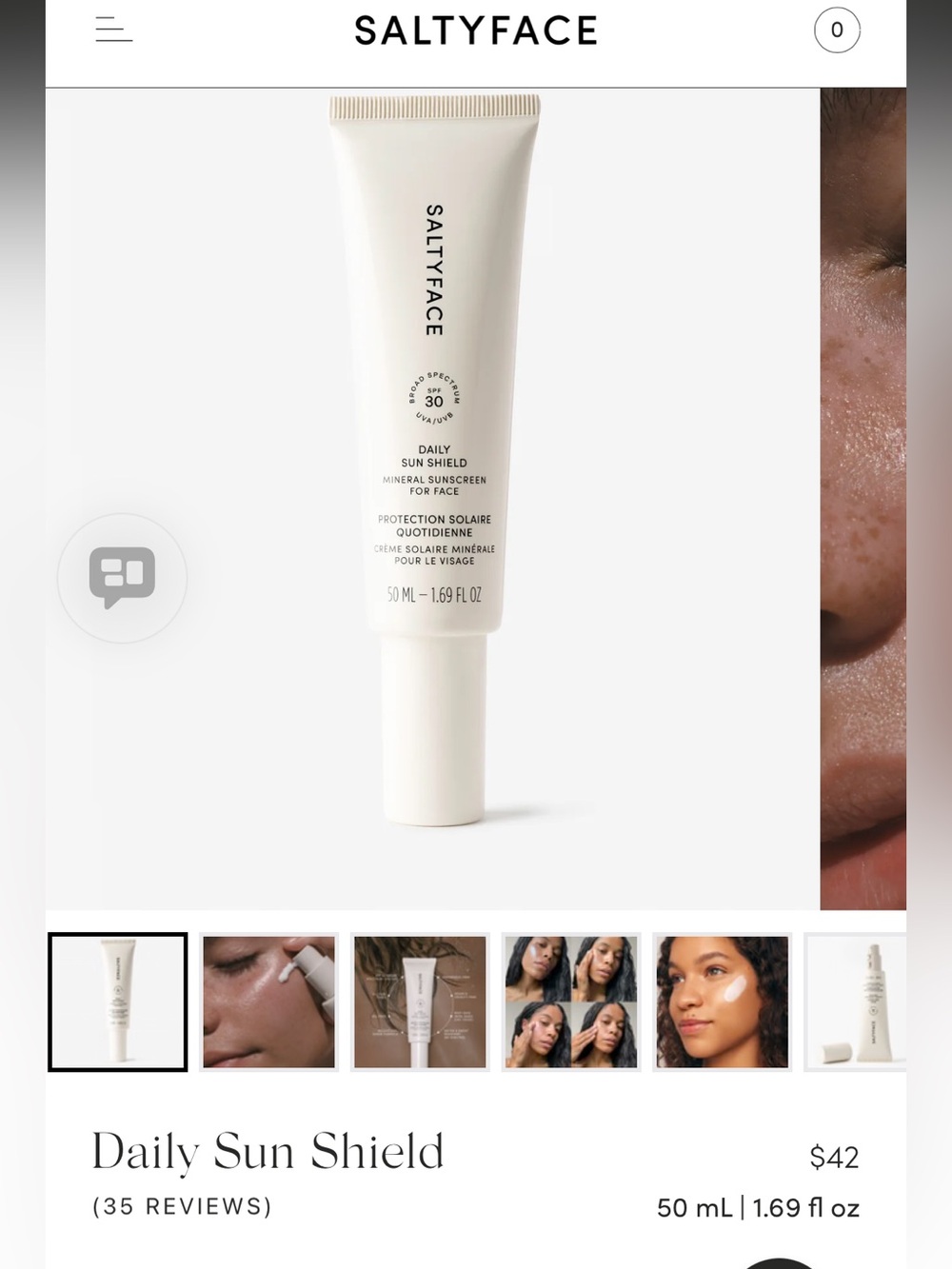 NIB Sealed Saltyface Broad Spectrum UVA/UVB SPF30 Mineral Face Sunscreen